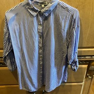 Navy and white striped button down